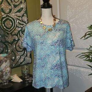 Chico's Turquoise and Blue Cotton Blend Top